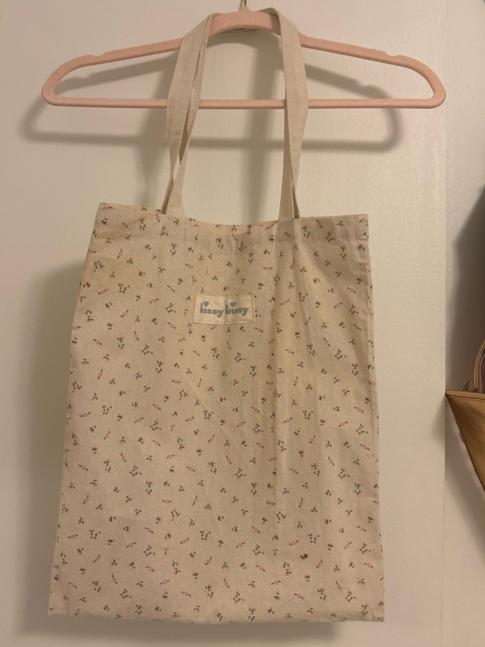 Kissy Kissy Cream Floral Cotton Tote with Pink & Green Accents